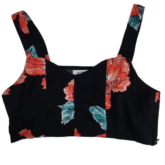 Seek the Label Womens Black Red Floral Crop Top Size Small NWT - Picture 1 of 8